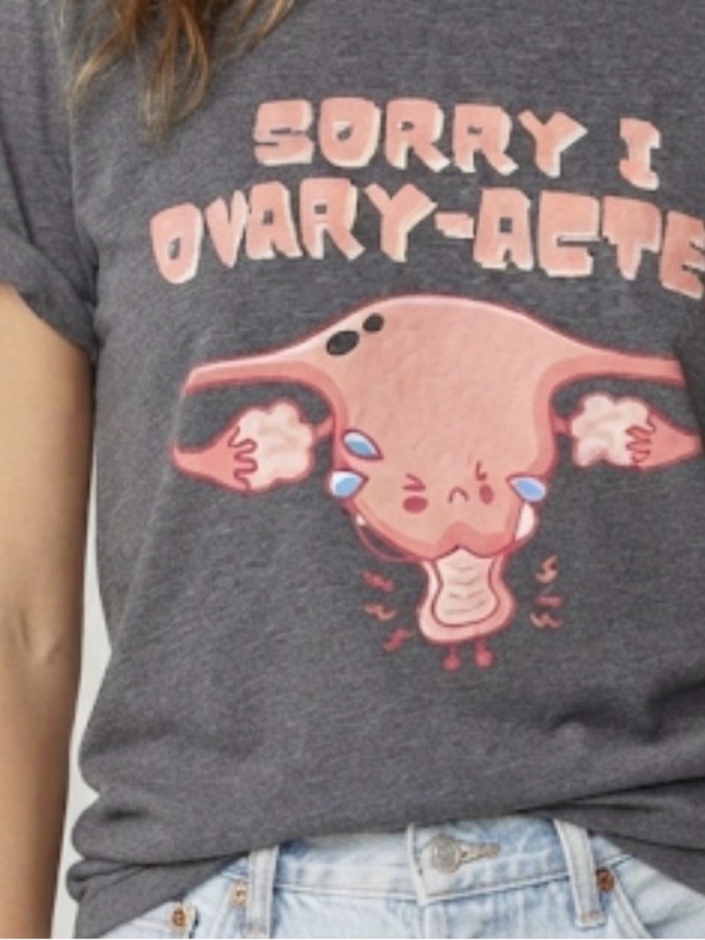 Sorry I Ovary-Acte Graphic Tee - Gray with Pink Print Size XL